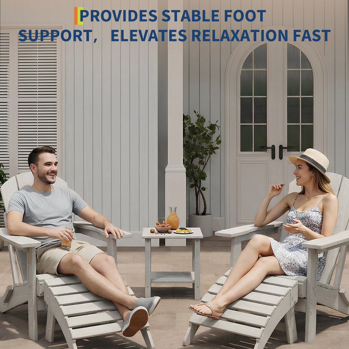 Garvee Folding Adirondack Ottoman Set of 2 - HDPE All-Weather Outdoor Footrests for Patio, Deck, Lawn, Poolside - Weather-Resistant, Durable - Compatible with Adirondack Chair - White, 2-Pack