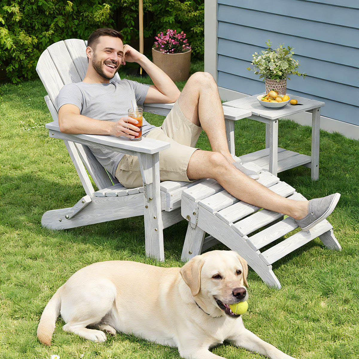 Garvee Folding Adirondack Ottoman - HDPE All-Weather Outdoor Footrest for Patio, Deck, Lawn, Poolside - Durable, Weather-Resistant - Compatible with Adirondack Chair - White, 1 Piece