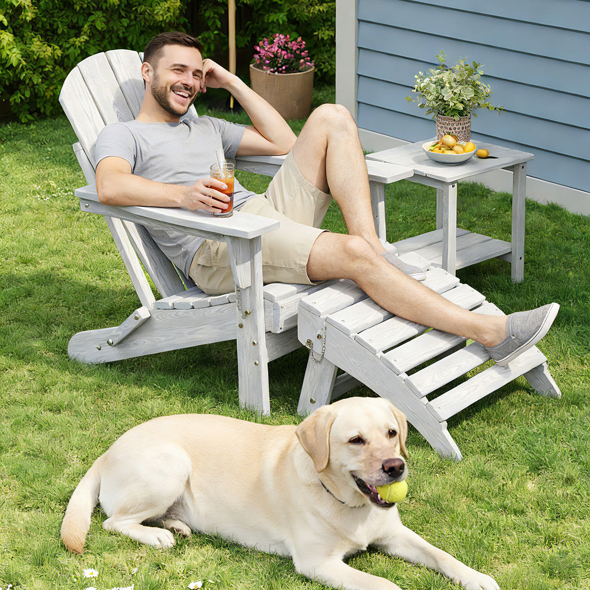 Garvee Folding Adirondack Ottoman Set of 2 - HDPE All-Weather Outdoor Footrests for Patio, Deck, Lawn, Poolside - Weather-Resistant, Durable - Compatible with Adirondack Chair - White, 2-Pack