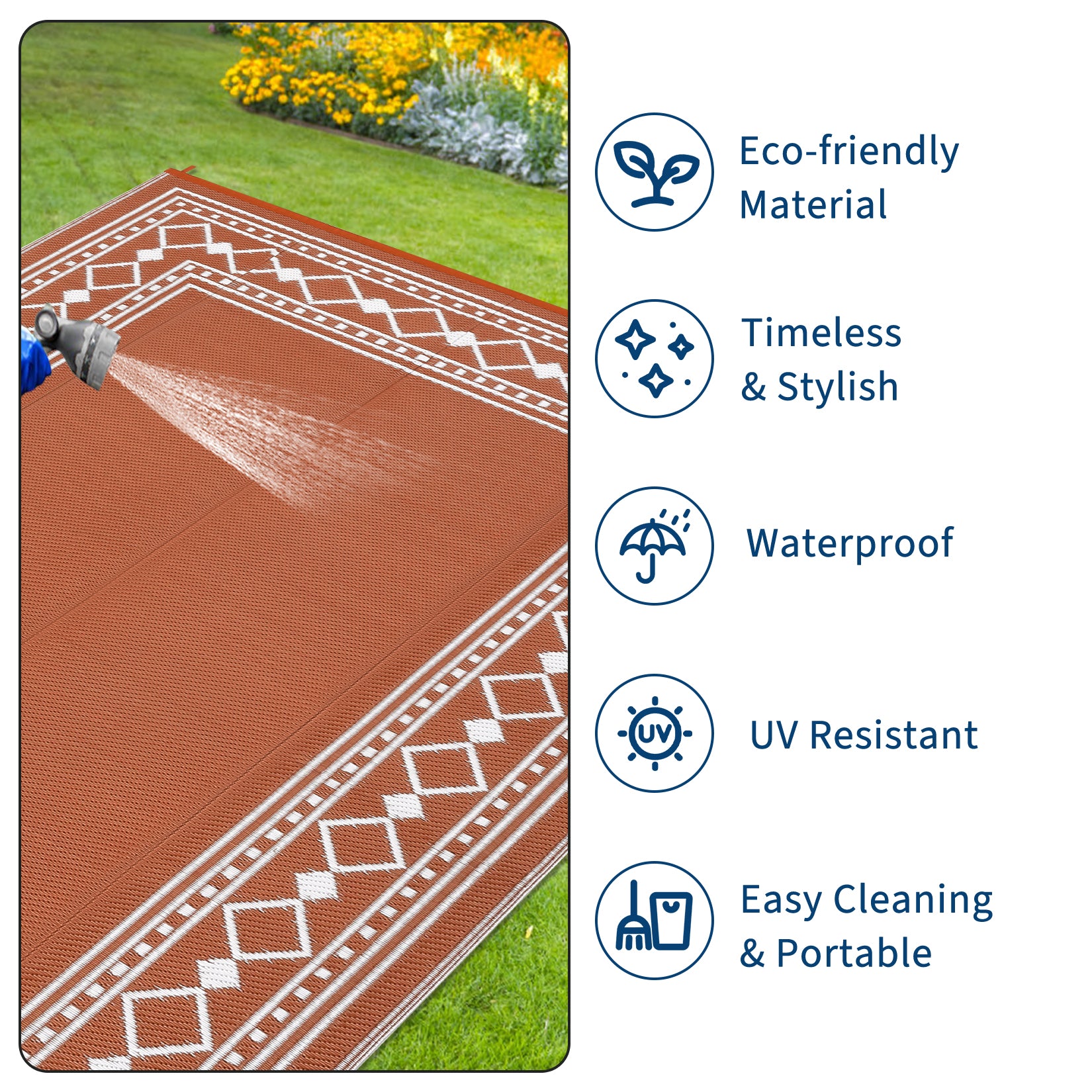 Garvee Outdoor Rug 9x12 ft Waterproof Reversible Patio Mat Plastic Straw Rug for RV Camping Deck Balcony Terracotta White