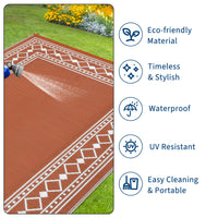 Garvee Outdoor Rug 9x12 ft Waterproof Reversible Patio Mat Plastic Straw Rug for RV Camping Deck Balcony Terracotta White