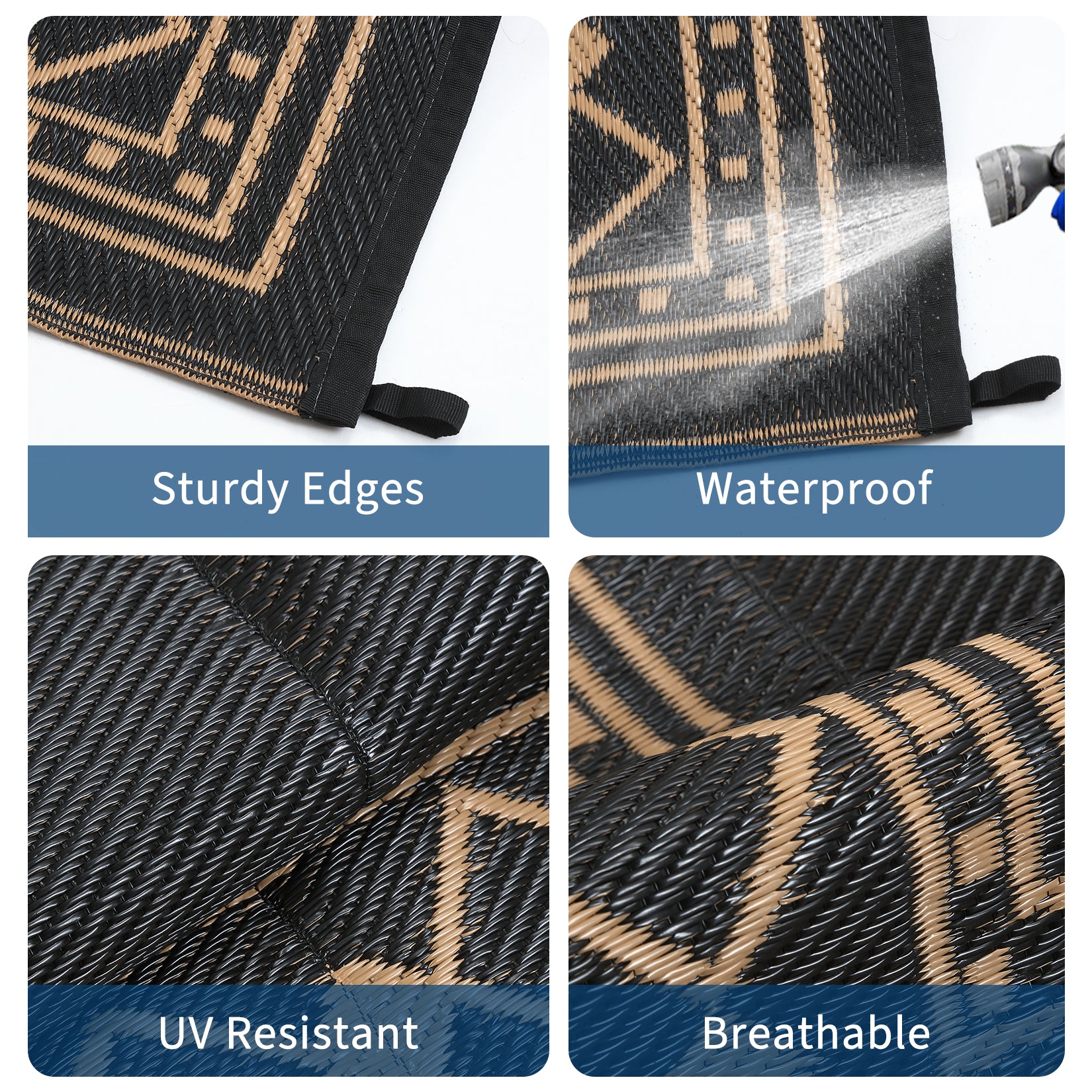 Garvee Outdoor Rug 9x18 ft Waterproof Reversible Plastic Straw Rug for Patio, RV, Camping, Deck, Balcony, Dark Brown