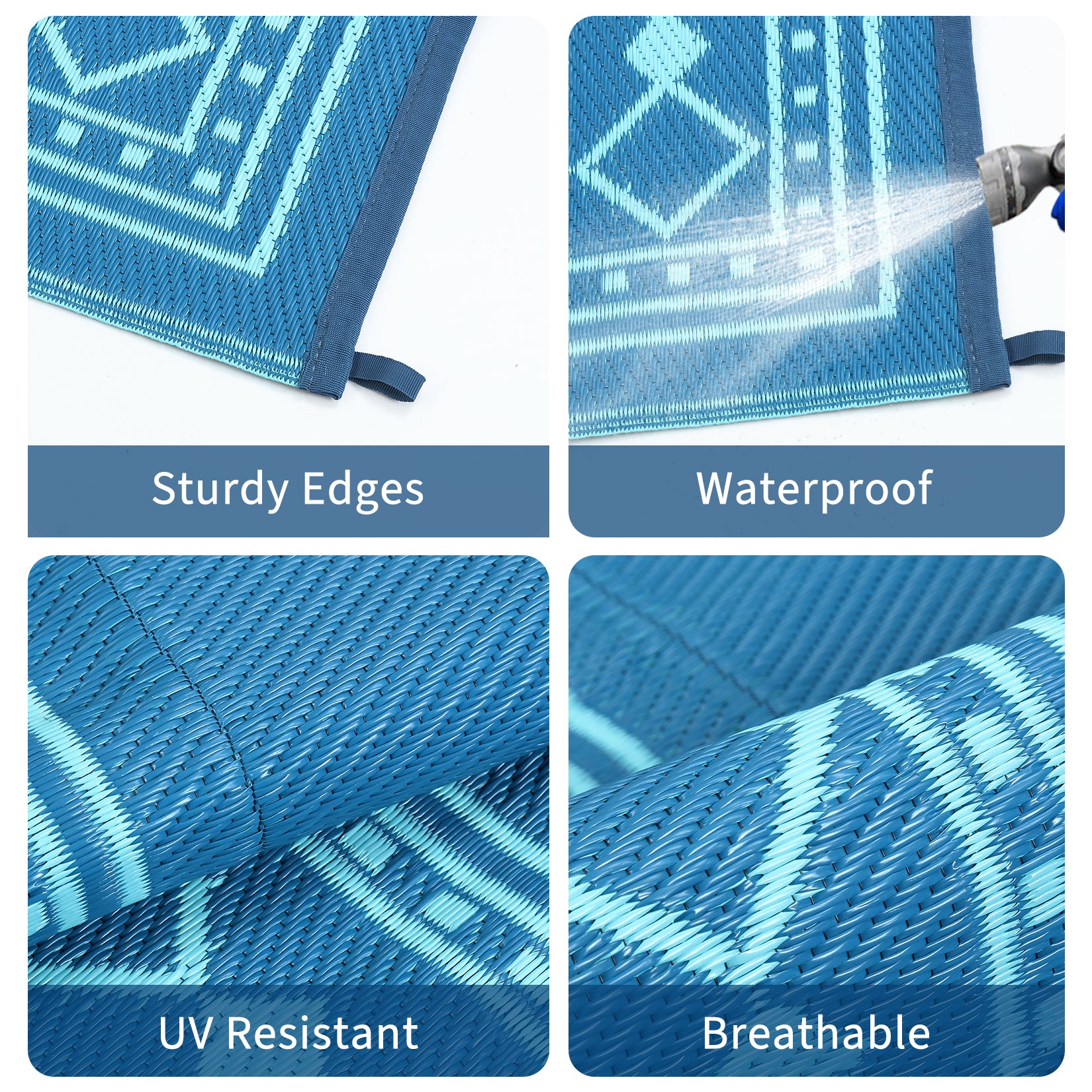 Garvee Outdoor Rug 9x18 ft Waterproof Reversible Plastic Straw Rug for Patio, RV, Camping, Deck, Balcony - Green/Blue
