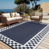 Garvee Waterproof Reversible Outdoor Rug 8x10ft – Durable Modern Checkered Patio Carpet – Floor-Friendly, Weather-Resistant, For Backyard, Porch, Deck, Balcony, Camping, Dark Blue - Dark Blue