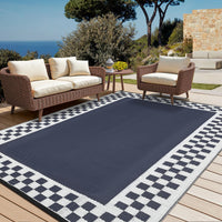 Garvee Waterproof Reversible Outdoor Rug 8x10ft – Durable Modern Checkered Patio Carpet – Floor-Friendly, Weather-Resistant, For Backyard, Porch, Deck, Balcony, Camping, Dark Blue