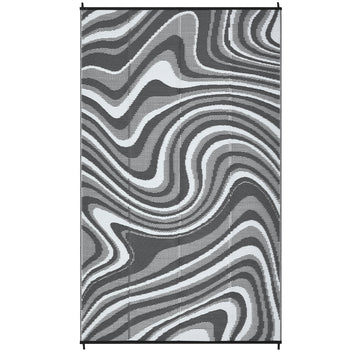Garvee 5' x 8' Gray Outdoor Rug, Waterproof Reversible Plastic Straw Patio Mat, Abstract Wave Design for RV, Deck, Picnic & Backyard