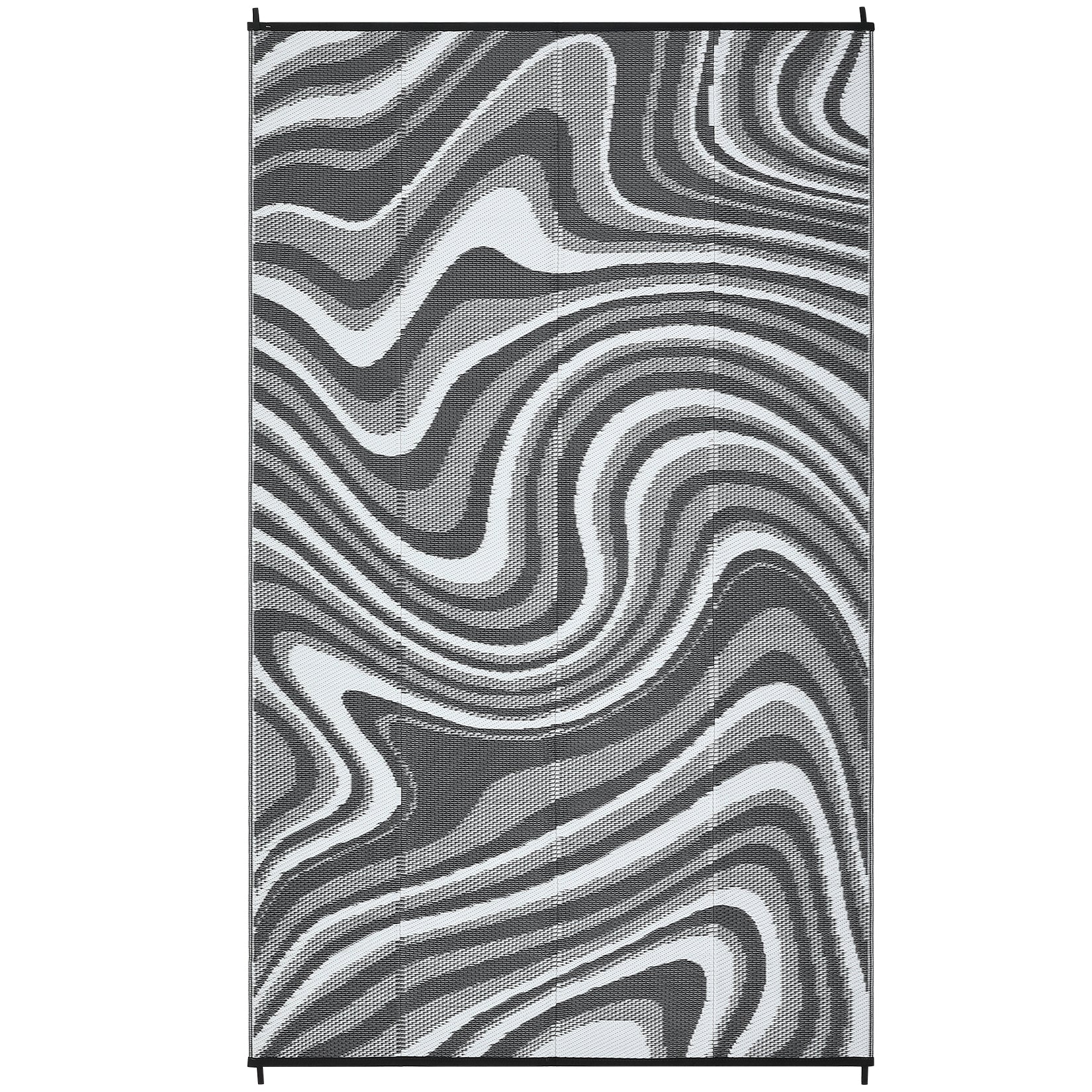 Garvee 5' x 8' Gray Outdoor Rug, Waterproof Reversible Plastic Straw Patio Mat, Abstract Wave Design for RV, Deck, Picnic & Backyard