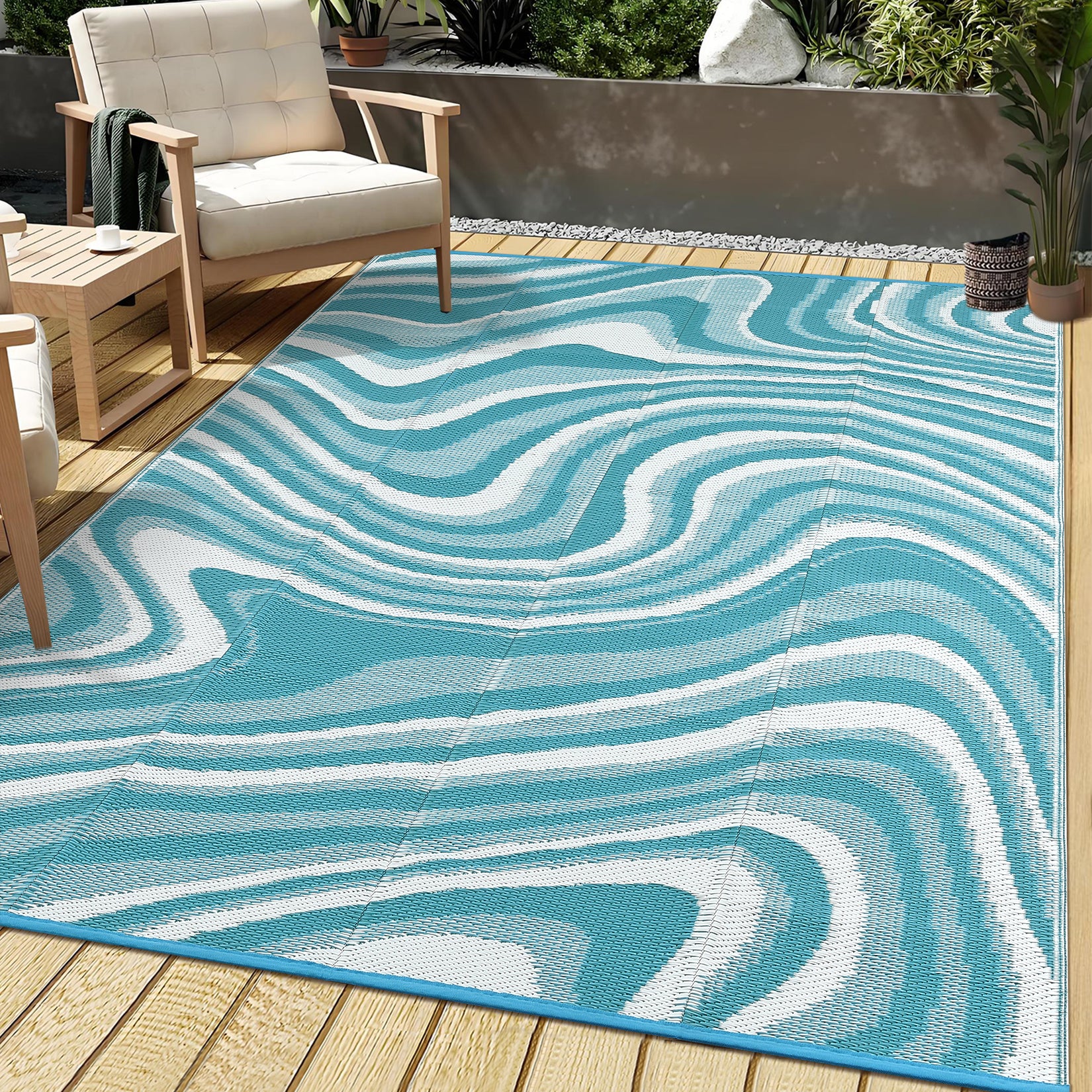 Garvee Large Modern Outdoor Rug 9' x 12' Waterproof Reversible Polypropylene Durable UV-Resistant Lightweight Patio Deck Camping