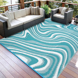 Garvee Large Modern Outdoor Rug 9' x 12' Waterproof Reversible Polypropylene Durable UV-Resistant Lightweight Patio Deck Camping - Light Blue
