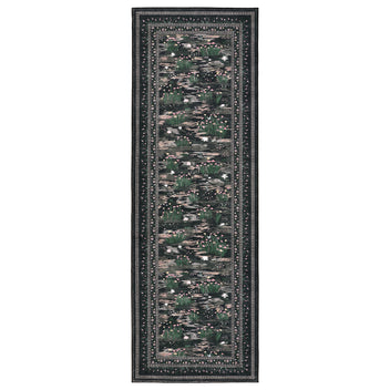 Garvee Black Botanical Kitchen Runner Rug 2x6, Washable Non Slip Low Pile Indoor Carpet, Floral Nature Pond Rug for Hallway Entryway Bedroom Farmhouse Decor