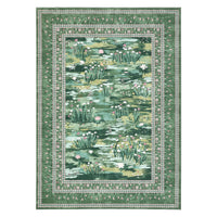 Garvee Floral 5x7 Living Room Bedroom Rugs, Washable Large Non-Slip Accent Dining Room Rug, Soft Low-Pile Indoor Modern Decorative Rugs, Bordered Water Lily Print Rug for Nursery Home Office, Green