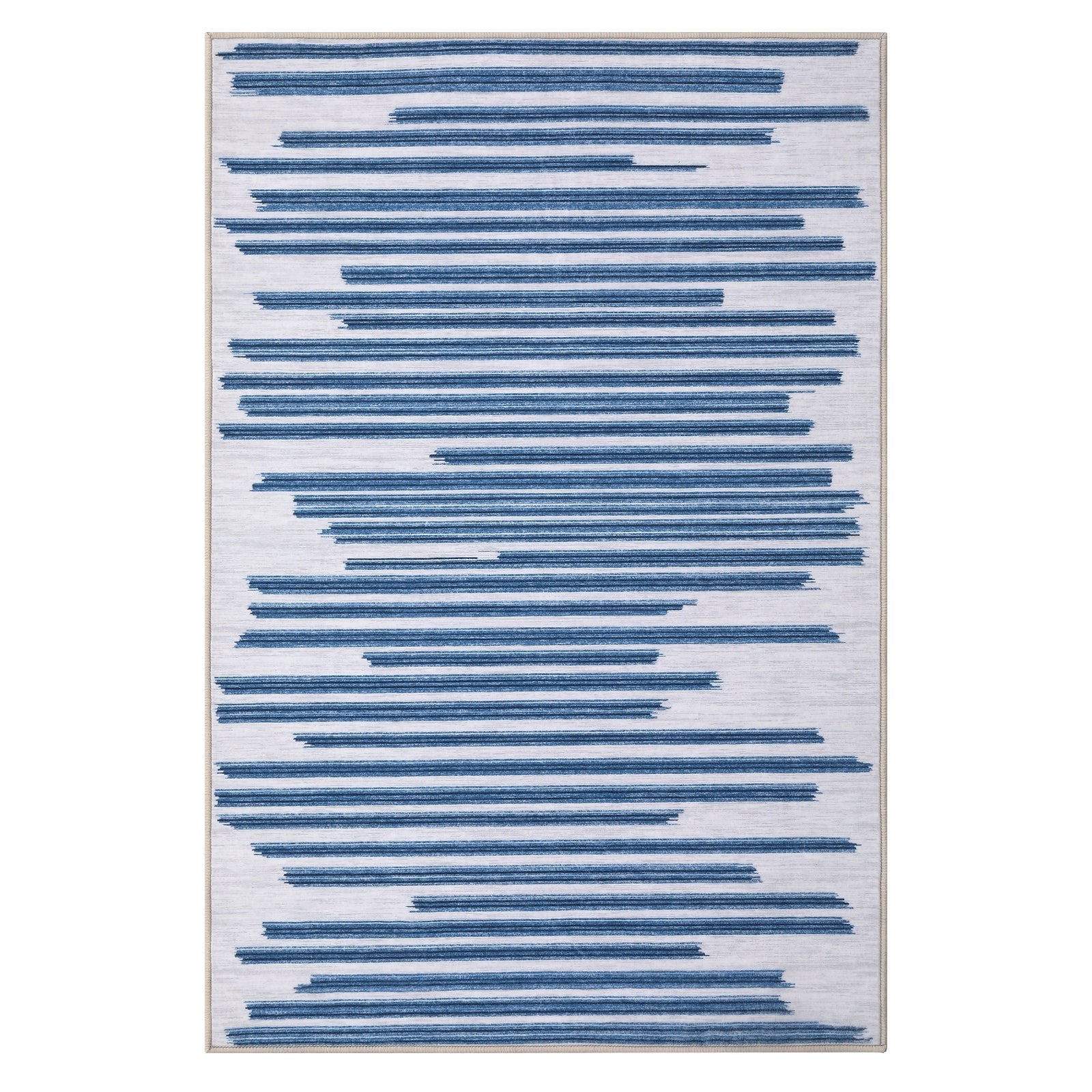 Garvee Entryway Rug 2X3 Modern Berber Stripe Small Rug Bohemian Indoor Carpet Non Slip Non Shedding Throw Rug Farmhouse Floor Cover Low Pile Rug for Bathroom Living Room, Cream/Blue