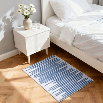 Garvee Entryway Rug 2X3 Modern Berber Stripe Small Rug Bohemian Indoor Carpet Non Slip Non Shedding Throw Rug Farmhouse Floor Cover Low Pile Rug for Bathroom Living Room, Cream/Blue