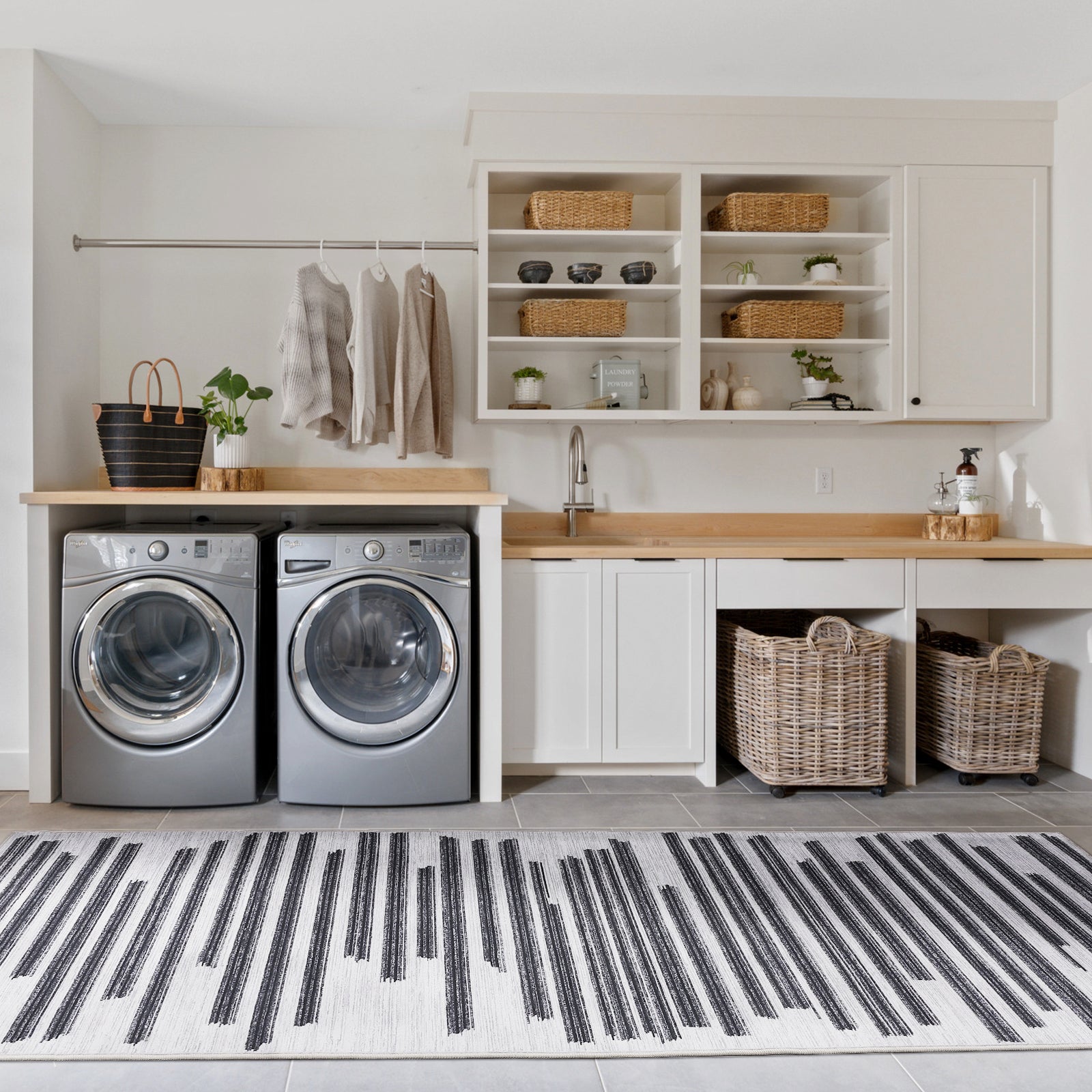 Garvee Runner Rug 2x6 Washable Living Room Rug Boho Rugs for Hallway Kitchen Bedroom Office Black and White Rug Modern Geometric Rug Neutral Rug Electic Line Pattren Rug Contemporary Stripe Rug
