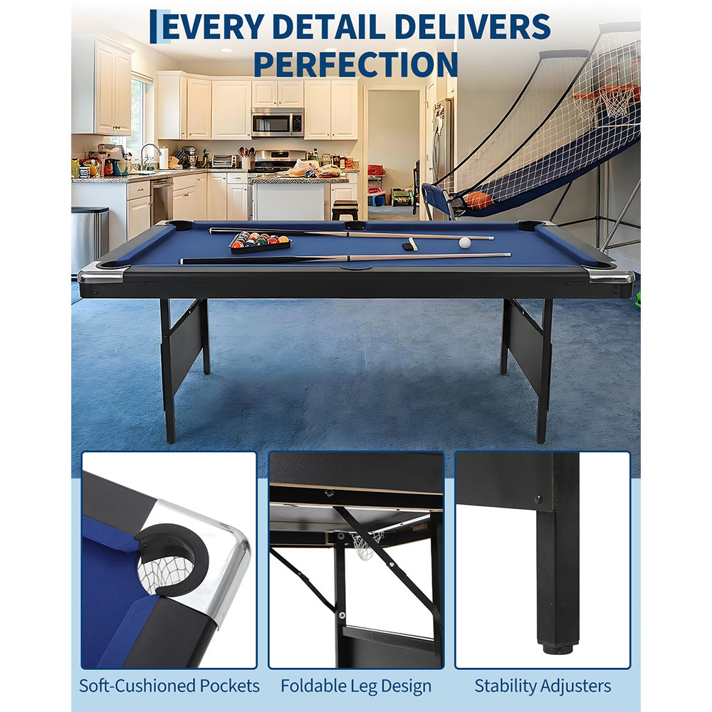 Garvee 7 ft Foldable Pool Table Billiard Table Compact Indoor Outdoor Black Blue Red