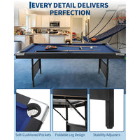 Garvee 7 ft Foldable Pool Table Billiard Table Compact Indoor Outdoor Black Blue Red