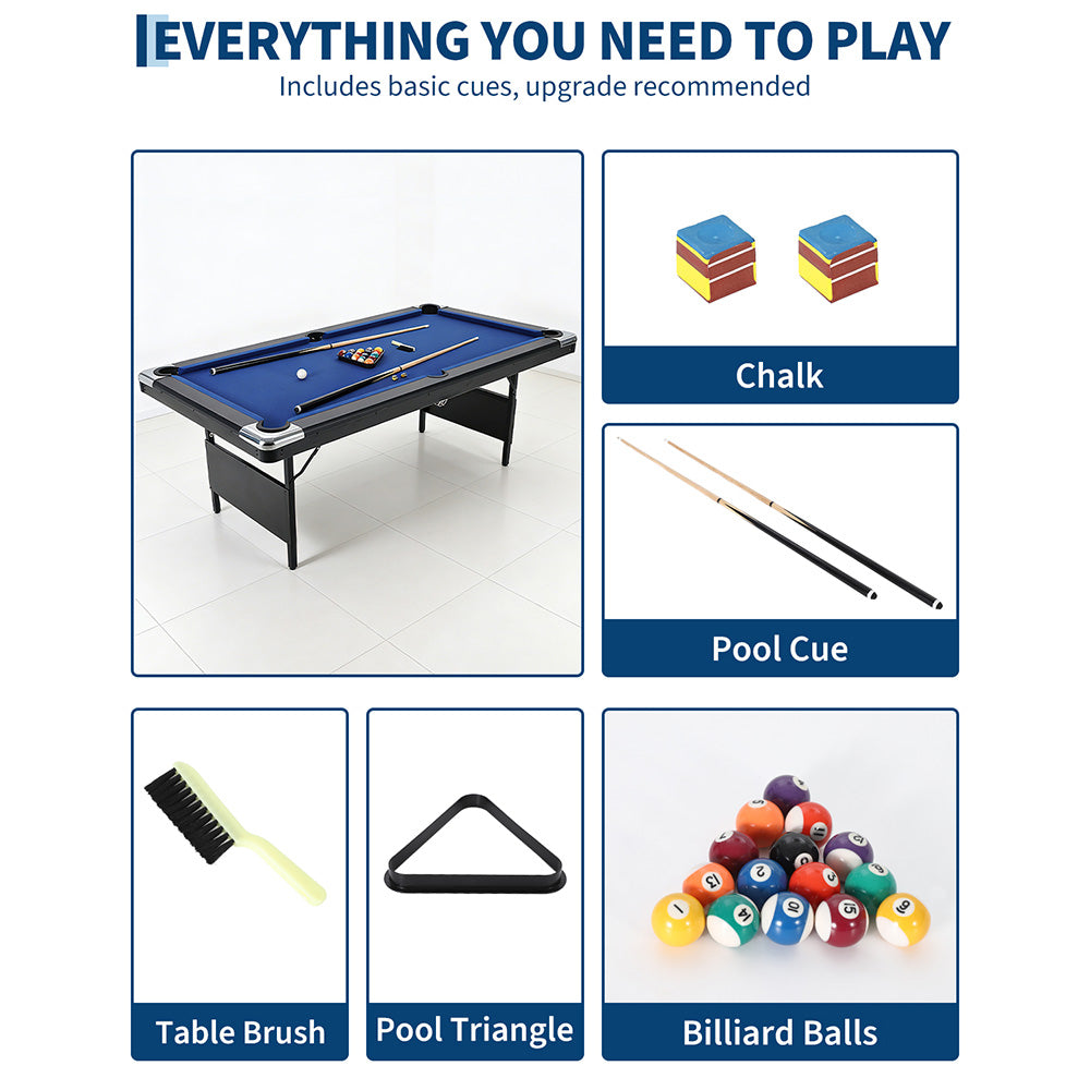 Garvee 7 ft Foldable Pool Table Billiard Table Compact Indoor Outdoor Black Blue Red