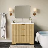 Garvee 36" Grille Style Freestanding Bathroom Vanity with Sink and 2 Drawers for Bathroom, Natural Oak - Natural Oak