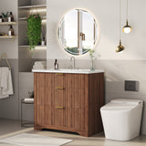 Garvee 36" Grille Style Freestanding Bathroom Vanity with Sink and 2 Drawers for Bathroom, Walnut - Walnut