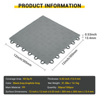 Garvee 50 Pack 12"X12" Interlocking Garage Floor Tiles,Double-Sided Non-Slip Flooring, Heavy Duty PVC Garage Flooring Tiles Covering for Basement, Workshop & Repair Shop, Gray