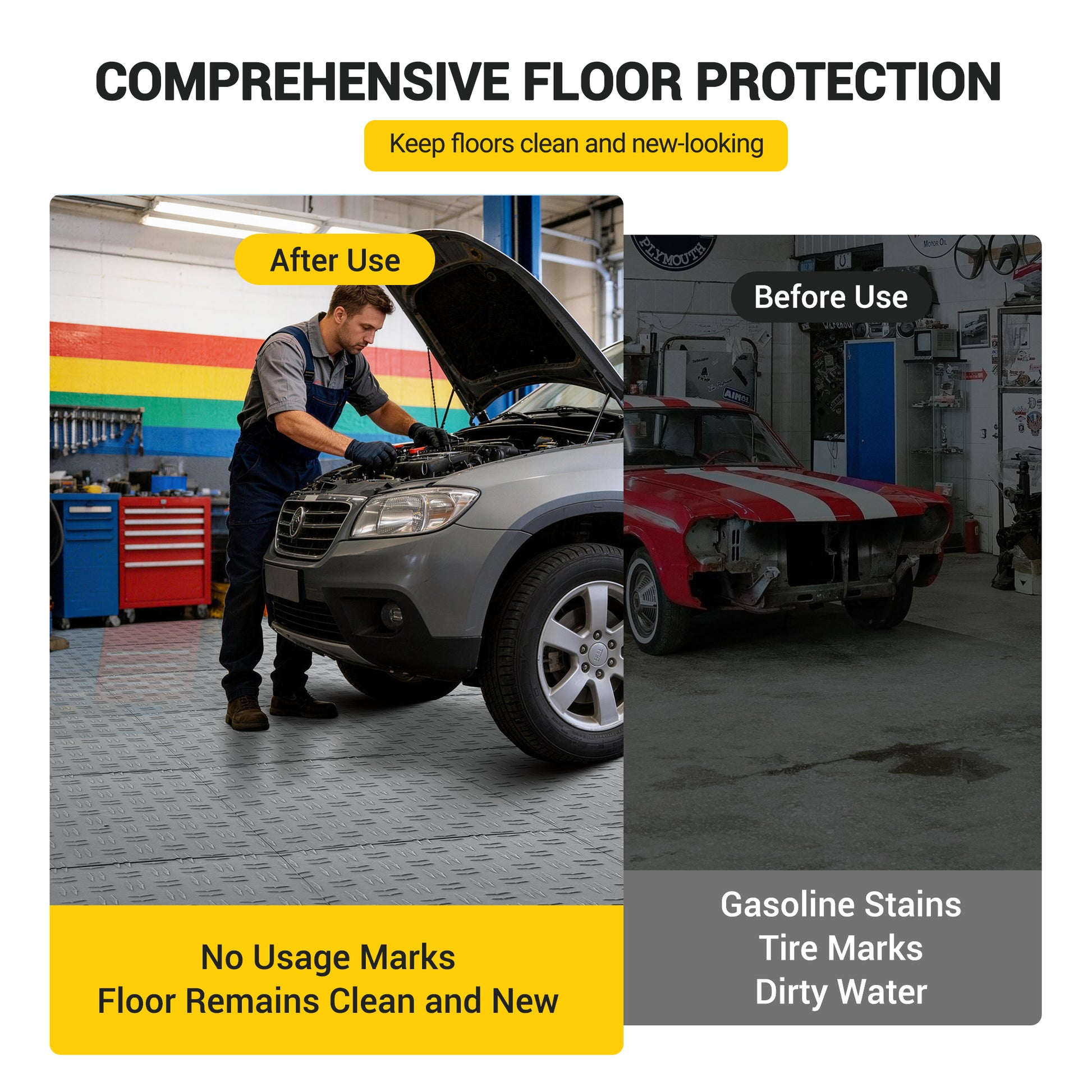 Garvee 50 Pack 12"X12" Interlocking Garage Floor Tiles,Double-Sided Non-Slip Flooring, Heavy Duty PVC Garage Flooring Tiles Covering for Basement, Workshop & Repair Shop, Gray