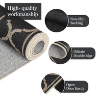 Garvee Black Coffee Washable Linen-Like Area Rug 8' × 10', Non Slip Low Pile Boho Geometric Indoor Outdoor Rug for Living Room Bedroom Patio