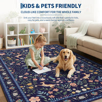 Garvee Extra Large Area Rug 10x13 Blue Washable Non Slip Floral Peacock Printed Rug for Living Room Bedroom Nursery Office