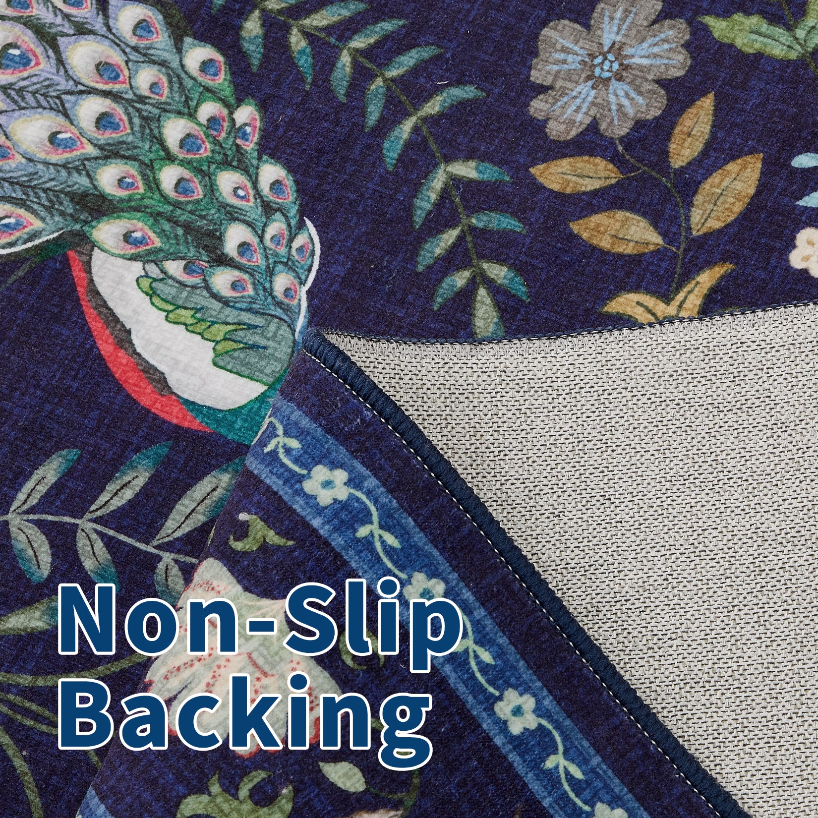 Garvee Extra Large Area Rug 10x13 Blue Washable Non Slip Floral Peacock Printed Rug for Living Room Bedroom Nursery Office