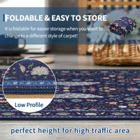 Garvee Extra Large Area Rug 10x13 Blue Washable Non Slip Floral Peacock Printed Rug for Living Room Bedroom Nursery Office