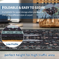 Garvee Floral Runner Rug 2x6 Washable Peacock Print Soft Non-Slip Low Pile Thin Carpet Black for Entryway Bedside Kitchen Nursery