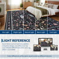 Garvee Floral Runner Rug 2x6 Washable Peacock Print Soft Non-Slip Low Pile Thin Carpet Black for Entryway Bedside Kitchen Nursery