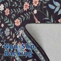 Garvee Floral Runner Rug 2x6 Washable Peacock Print Soft Non-Slip Low Pile Thin Carpet Black for Entryway Bedside Kitchen Nursery