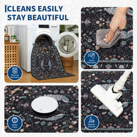 Garvee Floral Runner Rug 2x6 Washable Peacock Print Soft Non-Slip Low Pile Thin Carpet Black for Entryway Bedside Kitchen Nursery