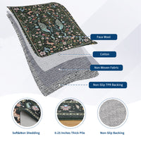 Garvee Extra Large Area Rug 10x13 Washable Non Slip Floral Peacock Printed Rug Green for Living Room Bedroom Nursery Office