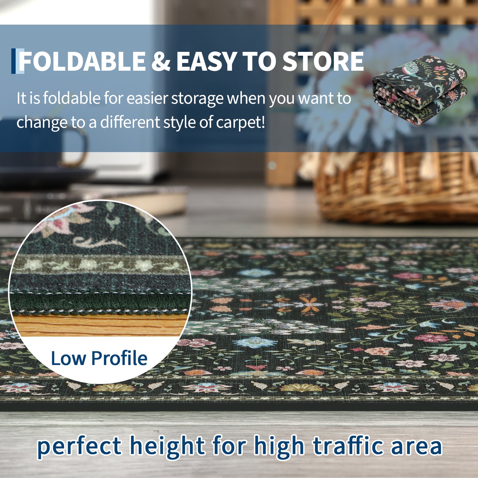 Garvee Extra Large Area Rug 10x13 Washable Non Slip Floral Peacock Printed Rug Green for Living Room Bedroom Nursery Office