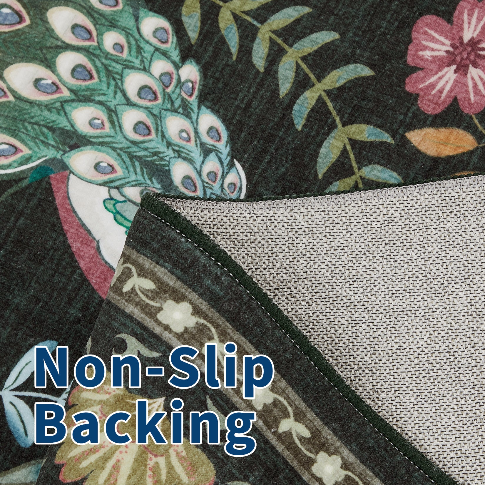 Garvee Extra Large Area Rug 10x13 Washable Non Slip Floral Peacock Printed Rug Green for Living Room Bedroom Nursery Office