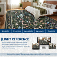 Garvee Extra Large Area Rug 10x13 Washable Non Slip Floral Peacock Printed Rug Green for Living Room Bedroom Nursery Office