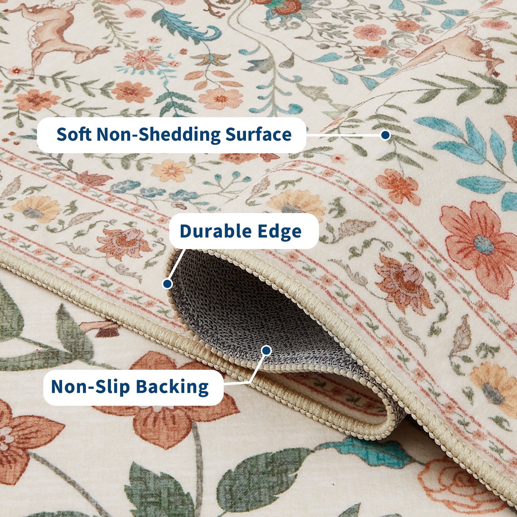 Garvee Floral 5x7 Area Rugs Washable Soft Indoor Non-Slip Low Pile Accent Rug Beige for Living Room Bedroom Nursery