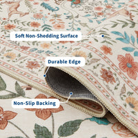Garvee Floral 5x7 Area Rugs Washable Soft Indoor Non-Slip Low Pile Accent Rug Beige for Living Room Bedroom Nursery