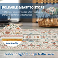 Garvee Floral 5x7 Area Rugs Washable Soft Indoor Non-Slip Low Pile Accent Rug Beige for Living Room Bedroom Nursery