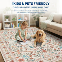 Garvee Floral 5x7 Area Rugs Washable Soft Indoor Non-Slip Low Pile Accent Rug Beige for Living Room Bedroom Nursery