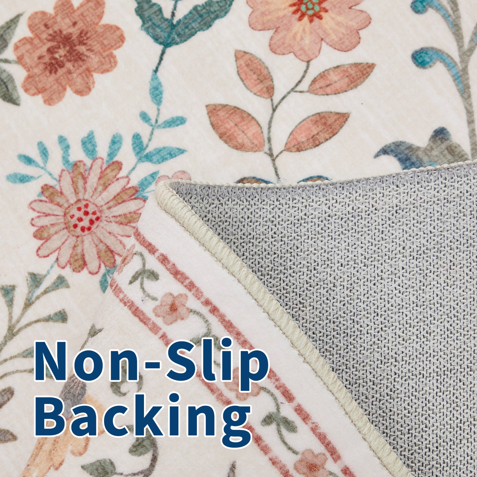 Garvee Floral 5x7 Area Rugs Washable Soft Indoor Non-Slip Low Pile Accent Rug Beige for Living Room Bedroom Nursery