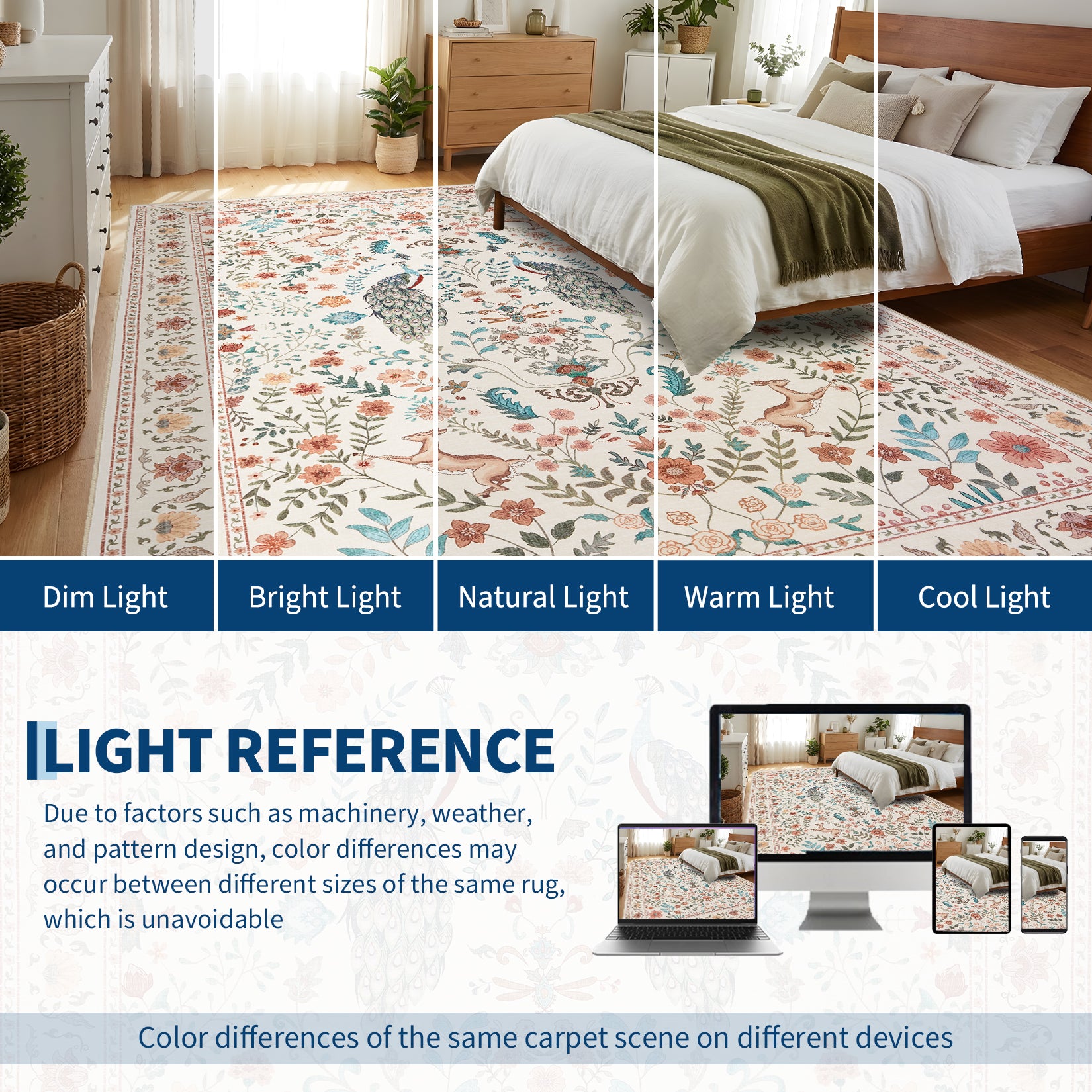 Garvee Floral 5x7 Area Rugs Washable Soft Indoor Non-Slip Low Pile Accent Rug Beige for Living Room Bedroom Nursery
