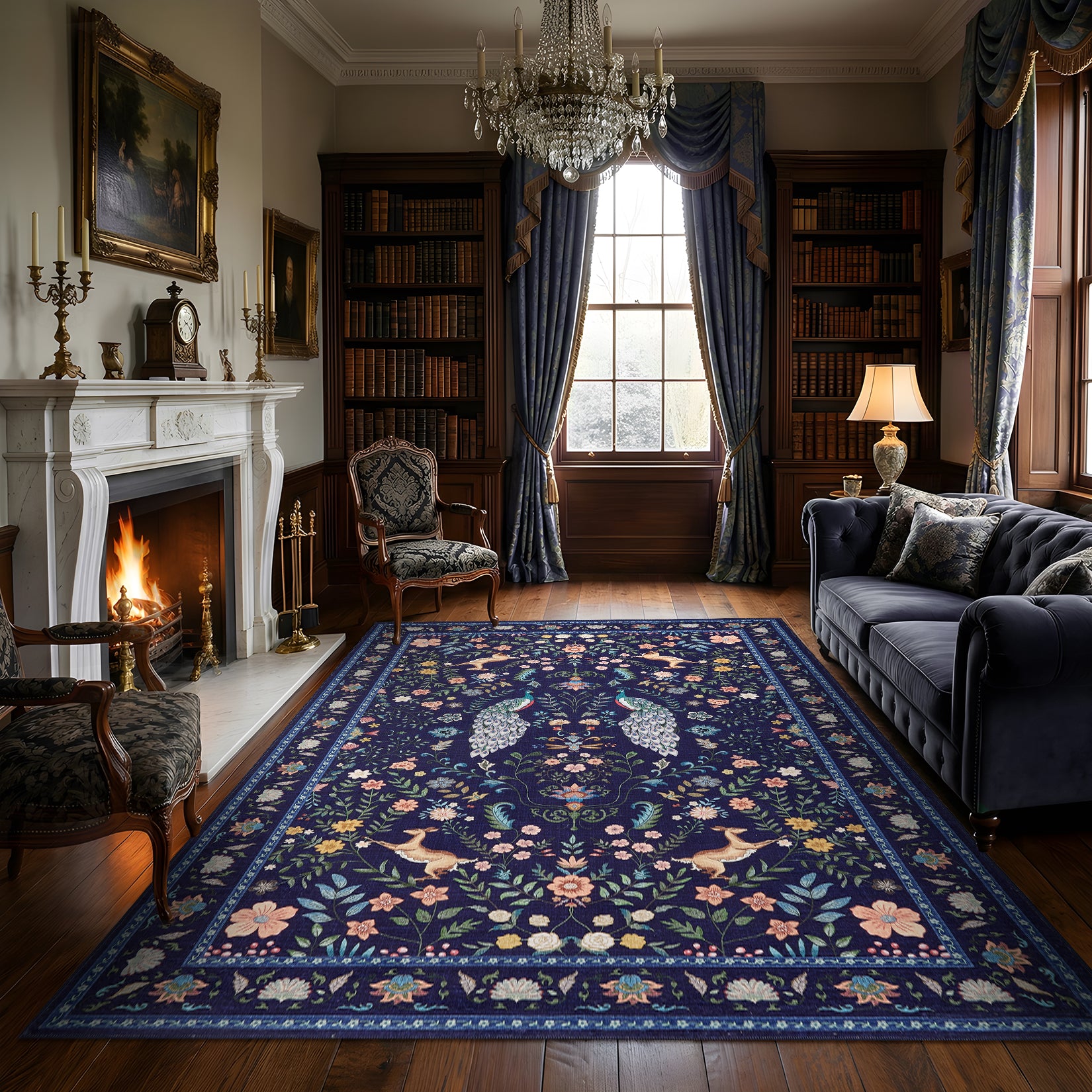 Garvee Living Room Rug 8x10 Washable Floral Rug Non Slip Low Pile Soft Blue for Bedroom Dining Room Office