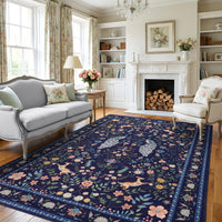 Garvee Living Room Rug 8x10 Washable Floral Rug Non Slip Low Pile Soft Blue for Bedroom Dining Room Office