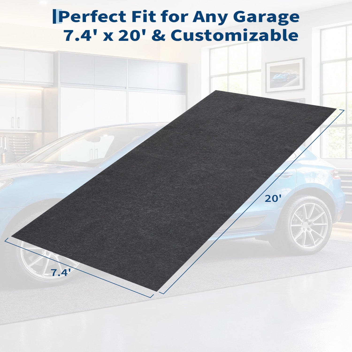 Garvee Garage Mats Oversize Garage Floor Paking Mat for Under Car, 7'4" × 20' Non-Slip Gray Garage Flooring Carpets, Absorbent Oil Garage Parking Mat, Waterproof Mats