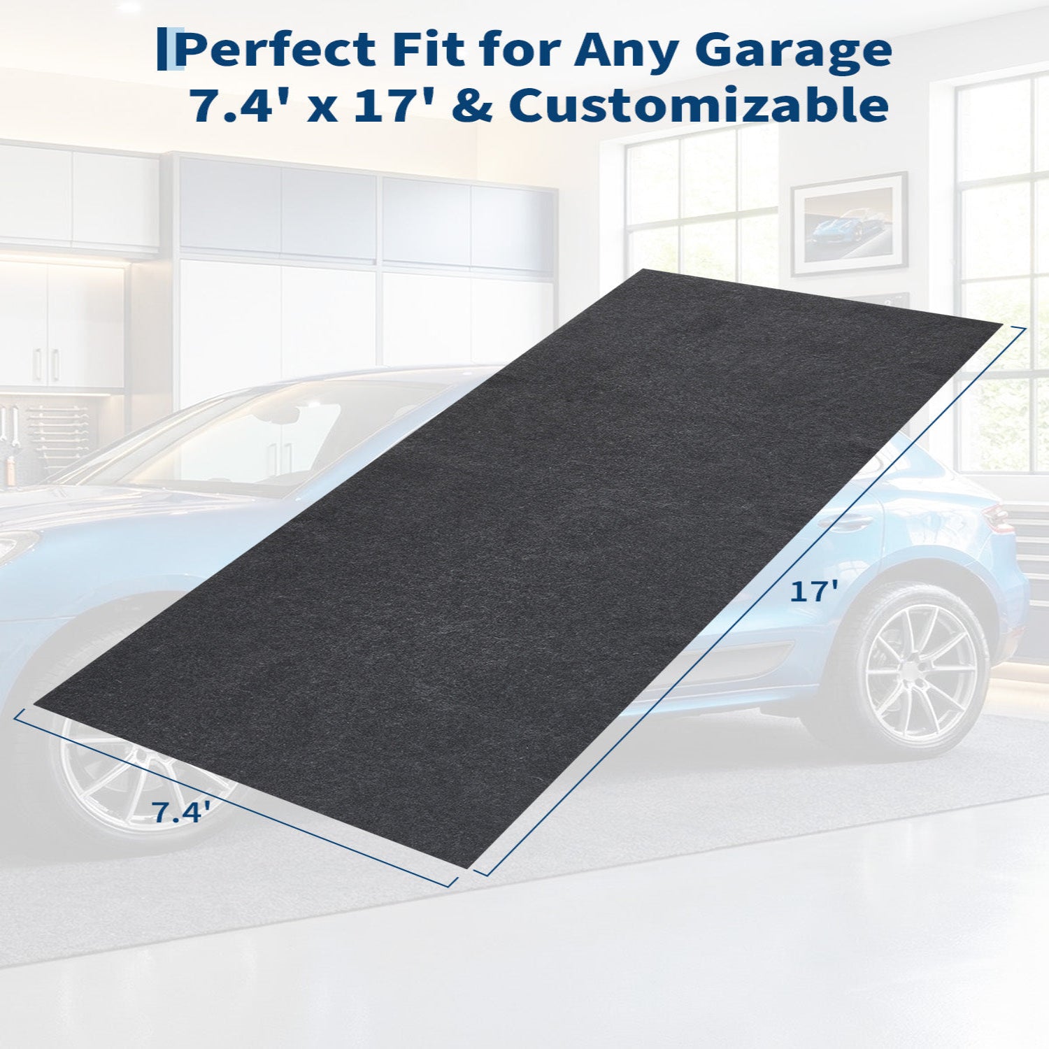 Garvee Garage Mats Oversize Garage Floor Paking Mat for Under Car, 7'4" × 17' Non-Slip Gray Garage Flooring Carpets, Absorbent Oil Garage Parking Mat, Waterproof Mats