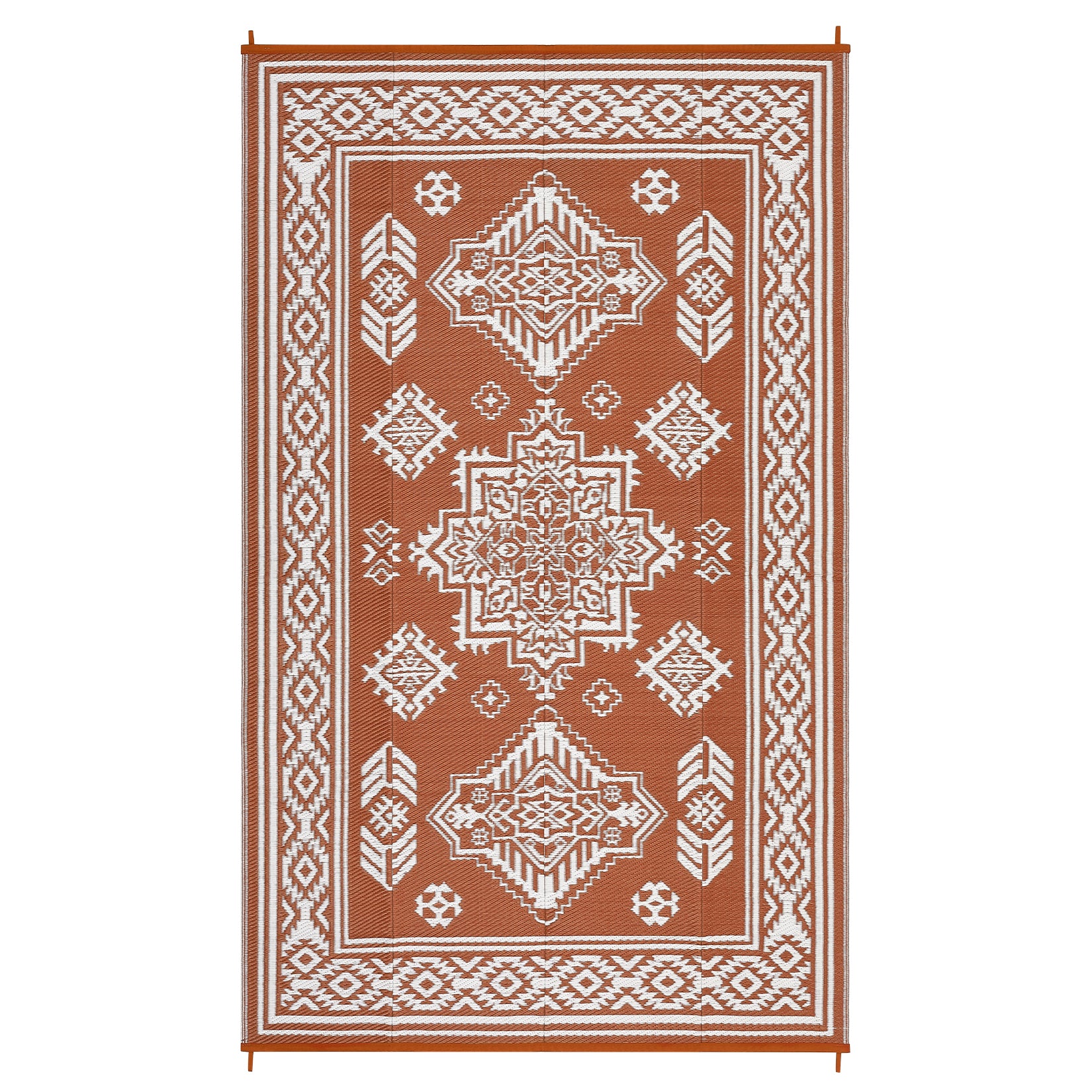 Garvee 9x18 Vintage Outdoor Rugs Waterproof Patio Rugs Indoor Outdoor Medallion Reversible Mat Foldable Lightweight Plastic Straw Carpet for Deck, Picnic, Porch, Camper, Balcony, Beach, Terracotta