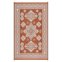 Garvee 9x18 Vintage Outdoor Rugs Waterproof Patio Rugs Indoor Outdoor Medallion Reversible Mat Foldable Lightweight Plastic Straw Carpet for Deck, Picnic, Porch, Camper, Balcony, Beach, Terracotta