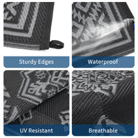 Garvee 9x18 Vintage Outdoor Rugs Waterproof Patio Rugs Indoor Outdoor Medallion Reversible Mat Foldable Lightweight Plastic Straw Carpet for Deck, Picnic, Porch, Camper, Balcony, Beach, Black